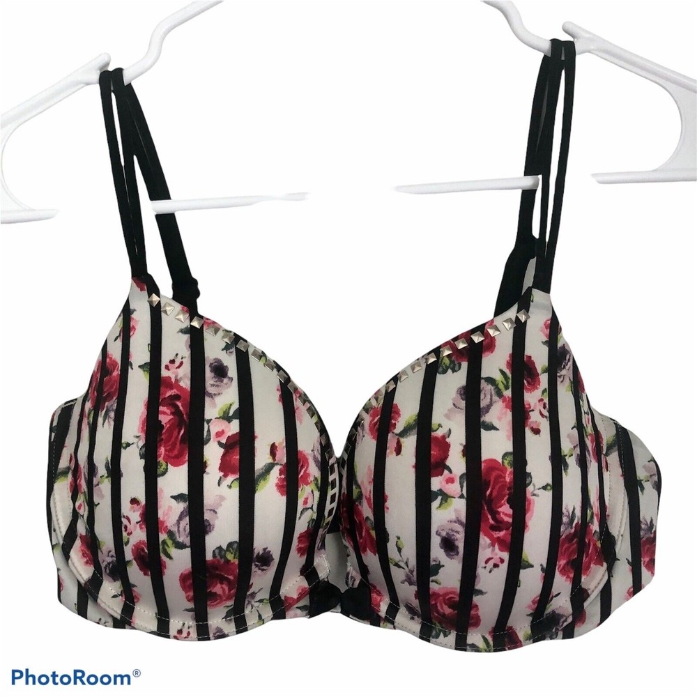 Victoria’s Secret 34D Very Sexy Push Up Stripes Roses Studs